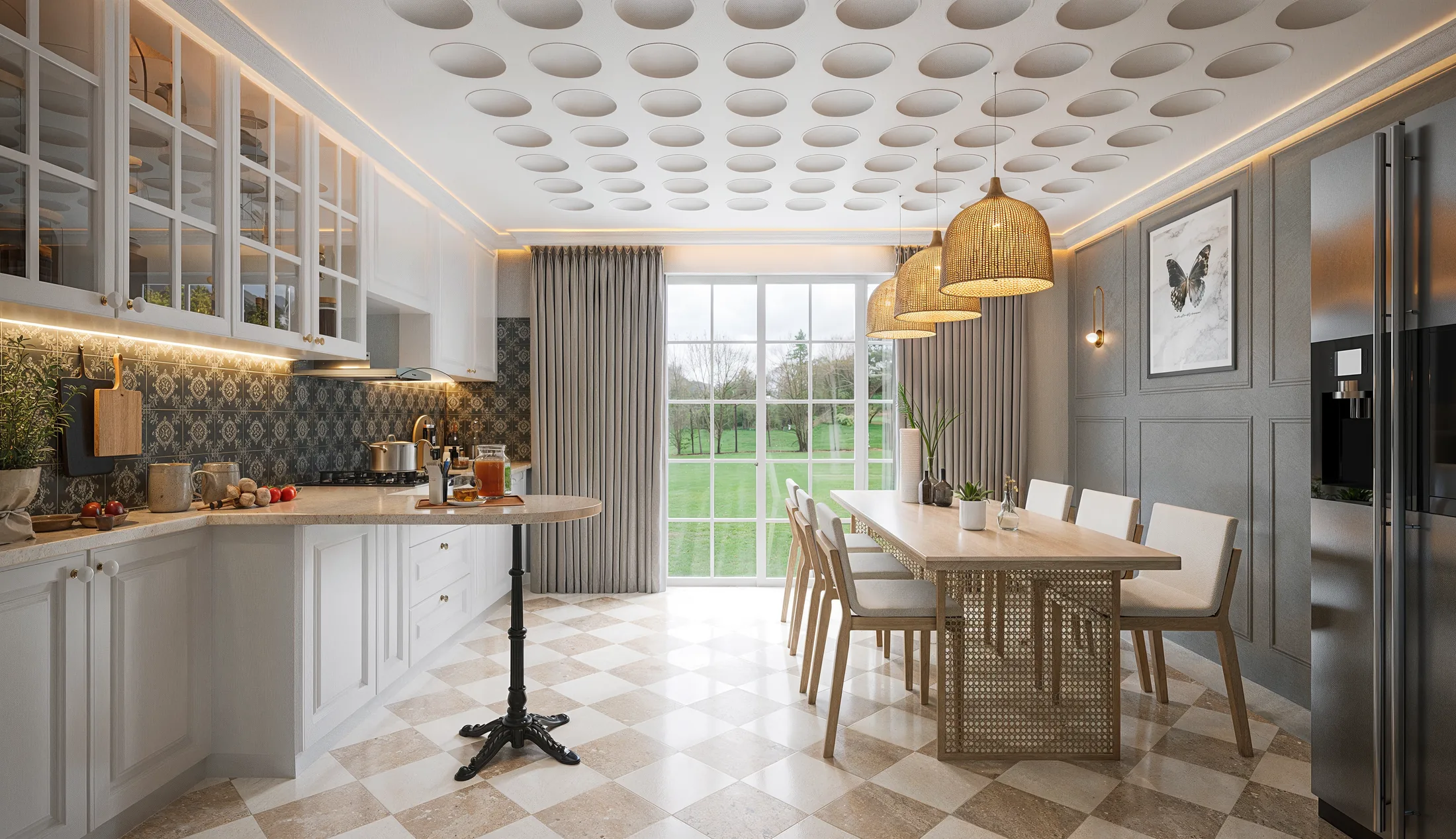 Warm dining and kitchen interior