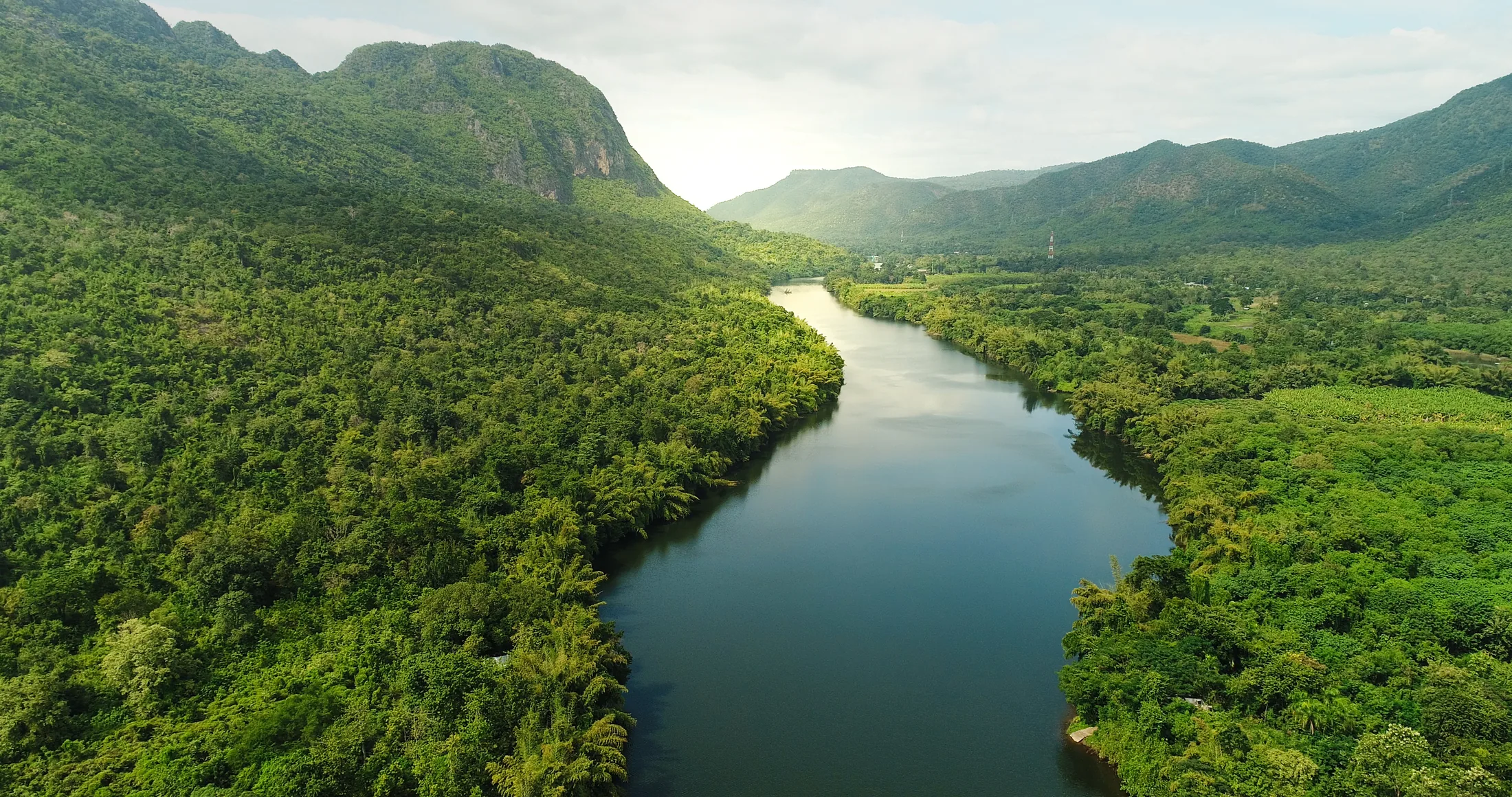 River valley and green hills